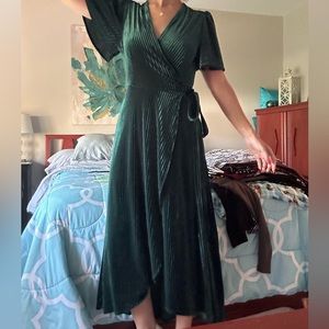 Green velvet wrap dress